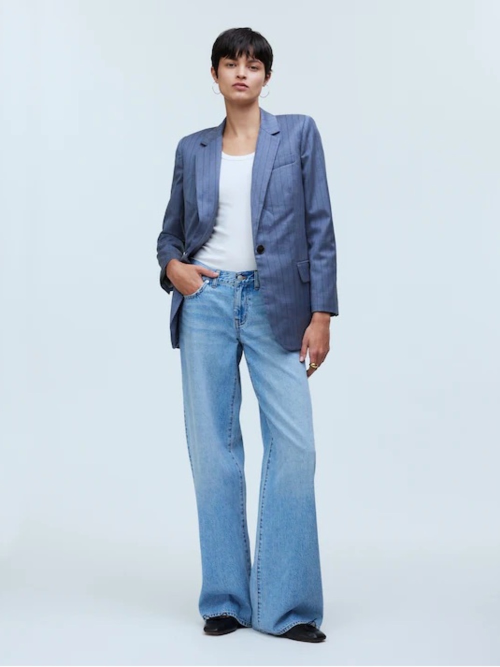 Madewell Light Gray Pinstripe Single-Button Blazer - Picture 2 of 6